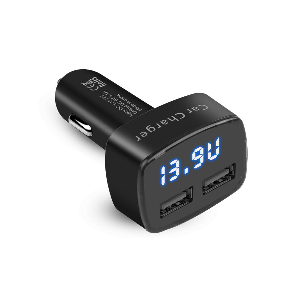 4 In 1 Dual USB Car Charger 3.1A 5V Fast Adapter Socket Digital Display Voltage Temperature