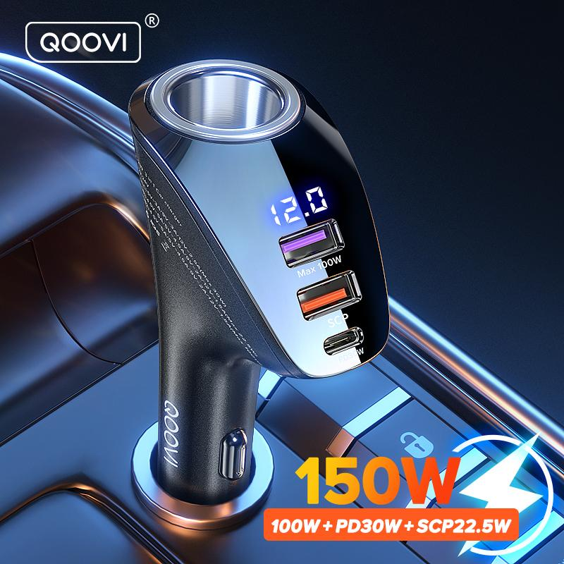 150W Car Charger Usb Type C Super Fast Charging PD 4.0 Quick Charge 3.0 Cigarette Lighter Socket