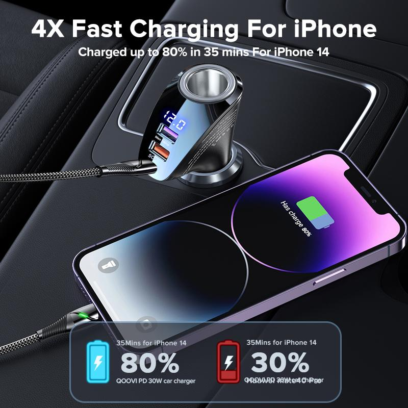 150W Car Charger Usb Type C Super Fast Charging PD 4.0 Quick Charge 3.0 Cigarette Lighter Socket