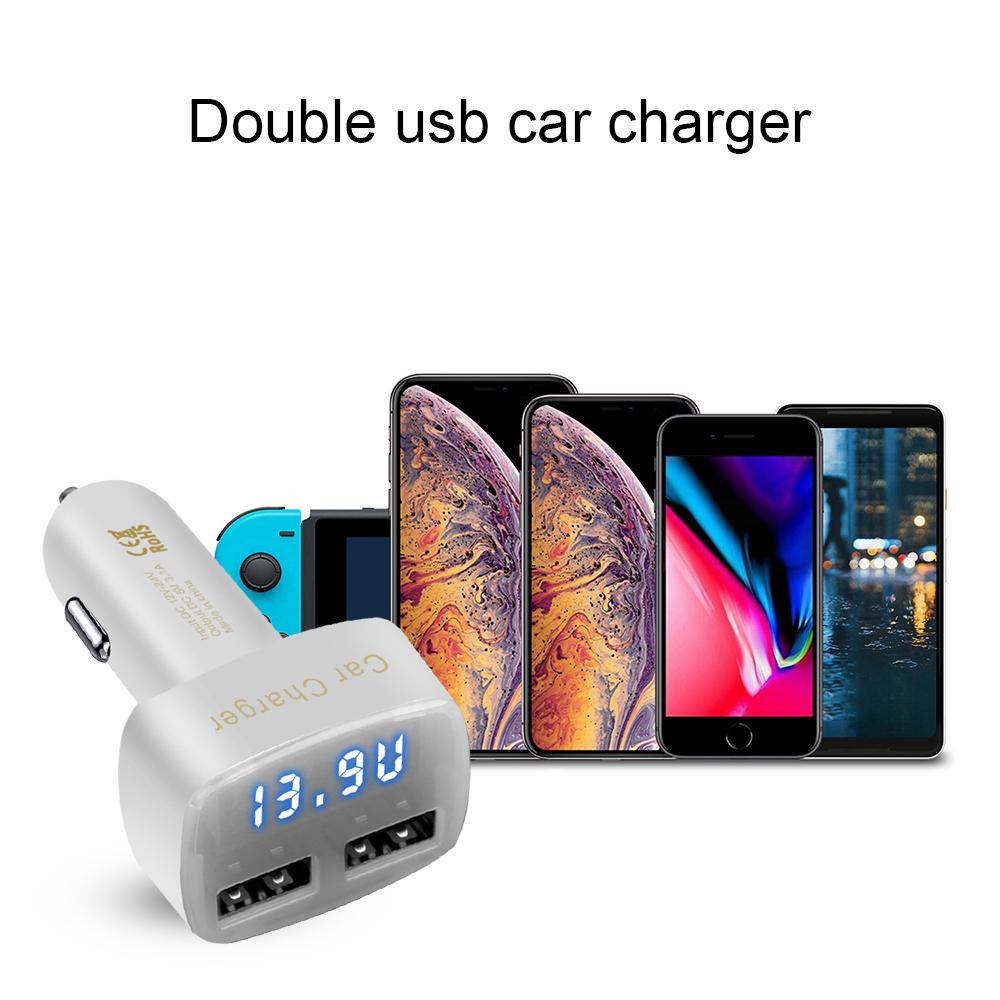 4 In 1 Dual USB Car Charger 3.1A 5V Fast Adapter Socket Digital Display Voltage Temperature