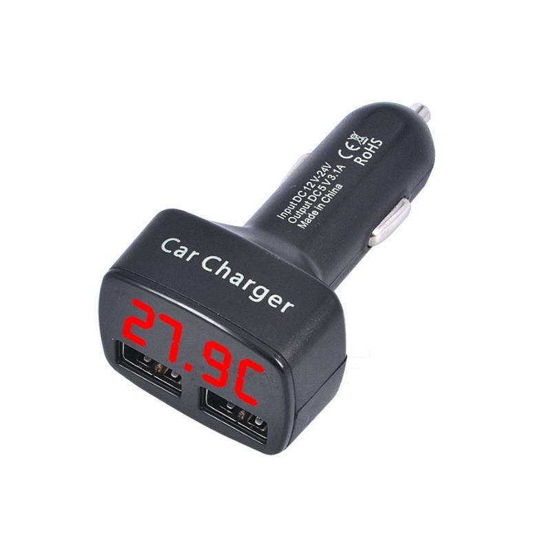 4 In 1 Dual USB Car Charger 3.1A 5V Fast Adapter Socket Digital Display Voltage Temperature