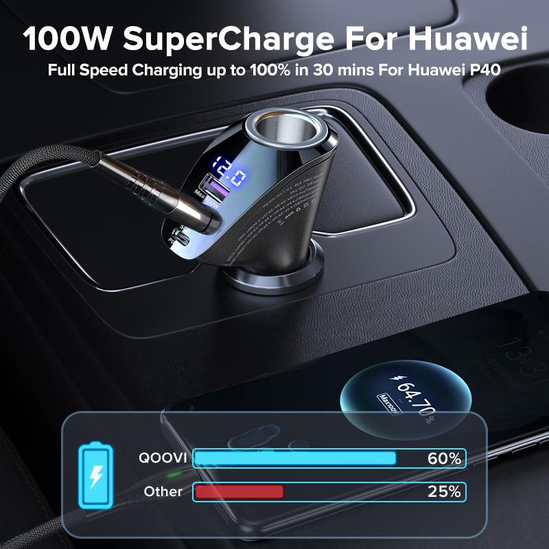 150W Car Charger Usb Type C Super Fast Charging PD 4.0 Quick Charge 3.0 Cigarette Lighter Socket