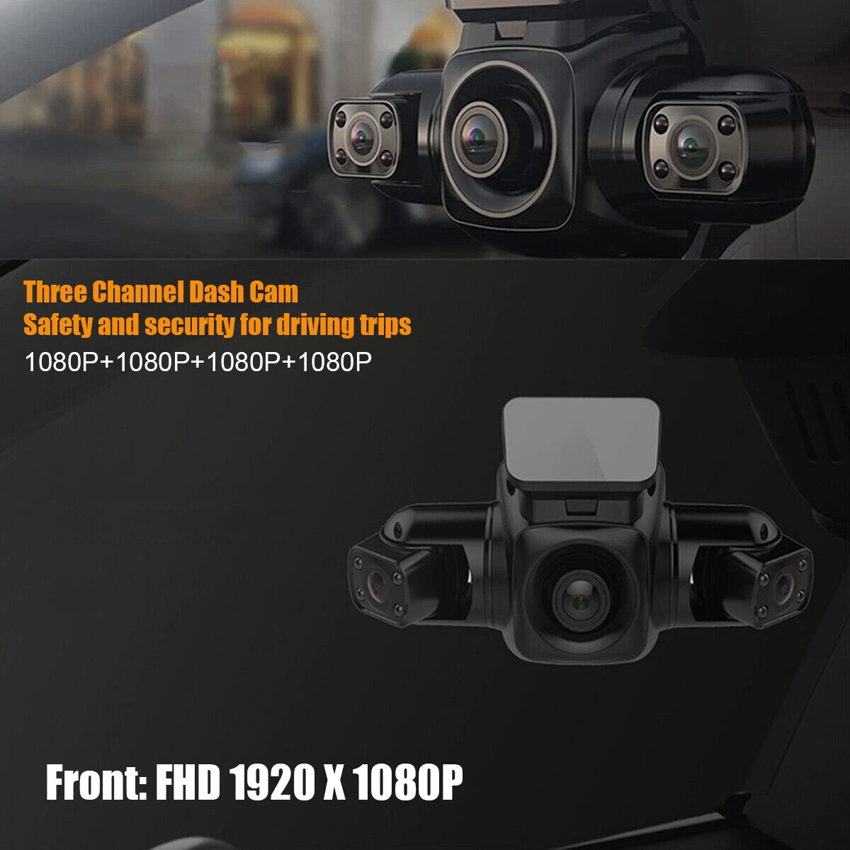 360° Panoramic Car Dash Cam 1080P 4 Channel Driving Recorder Front+Rear Cameras
