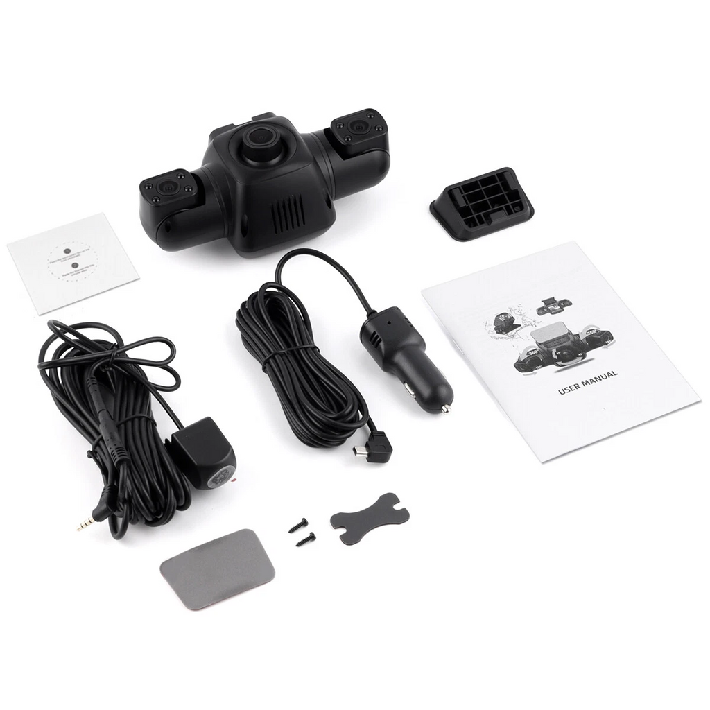 360° Panoramic Car Dash Cam 1080P 4 Channel Driving Recorder Front+Rear Cameras