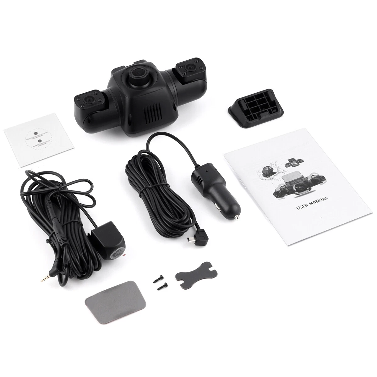 360° Panoramic Car Dash Cam 1080P 4 Channel Driving Recorder Front+Rear Cameras