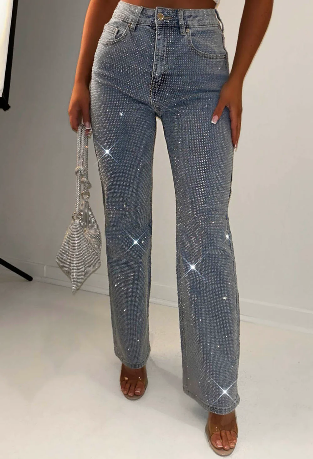 Ultimate Sparkle Pink Straight Leg Stretch Diamante Jeans And Top