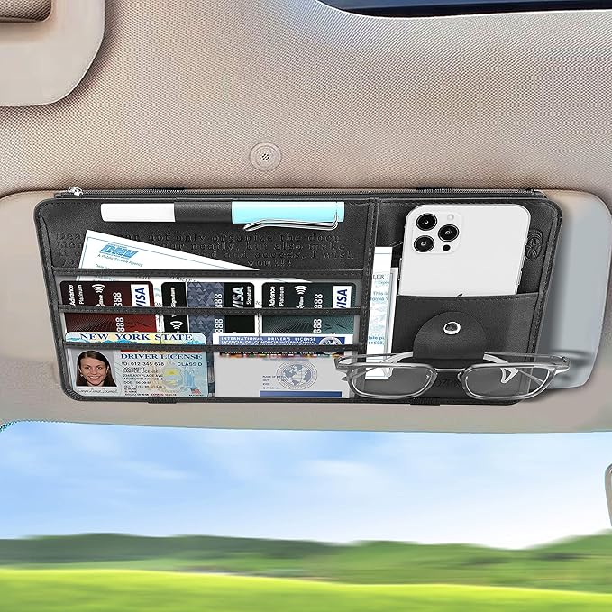 Car Truck Interior Accessories Visor Holder Document Wallet Multi-Pocket Zipper Glasses clip Storage Pocket