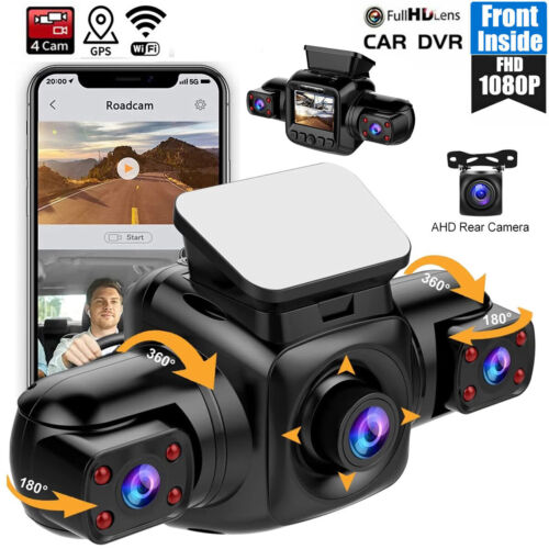 360° Panoramic Car Dash Cam 1080P 4 Channel Driving Recorder Front+Rear Cameras