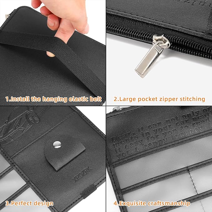 Car Truck Interior Accessories Visor Holder Document Wallet Multi-Pocket Zipper Glasses clip Storage Pocket