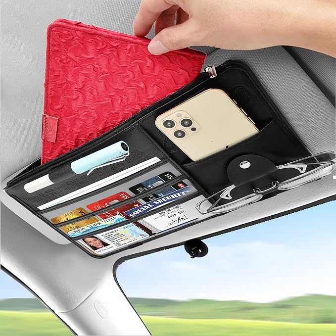 Car Truck Interior Accessories Visor Holder Document Wallet Multi-Pocket Zipper Glasses clip Storage Pocket
