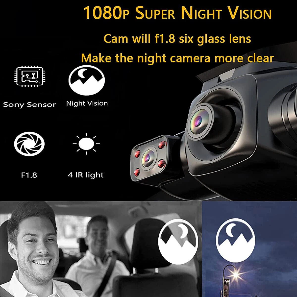 360° Panoramic Car Dash Cam 1080P 4 Channel Driving Recorder Front+Rear Cameras
