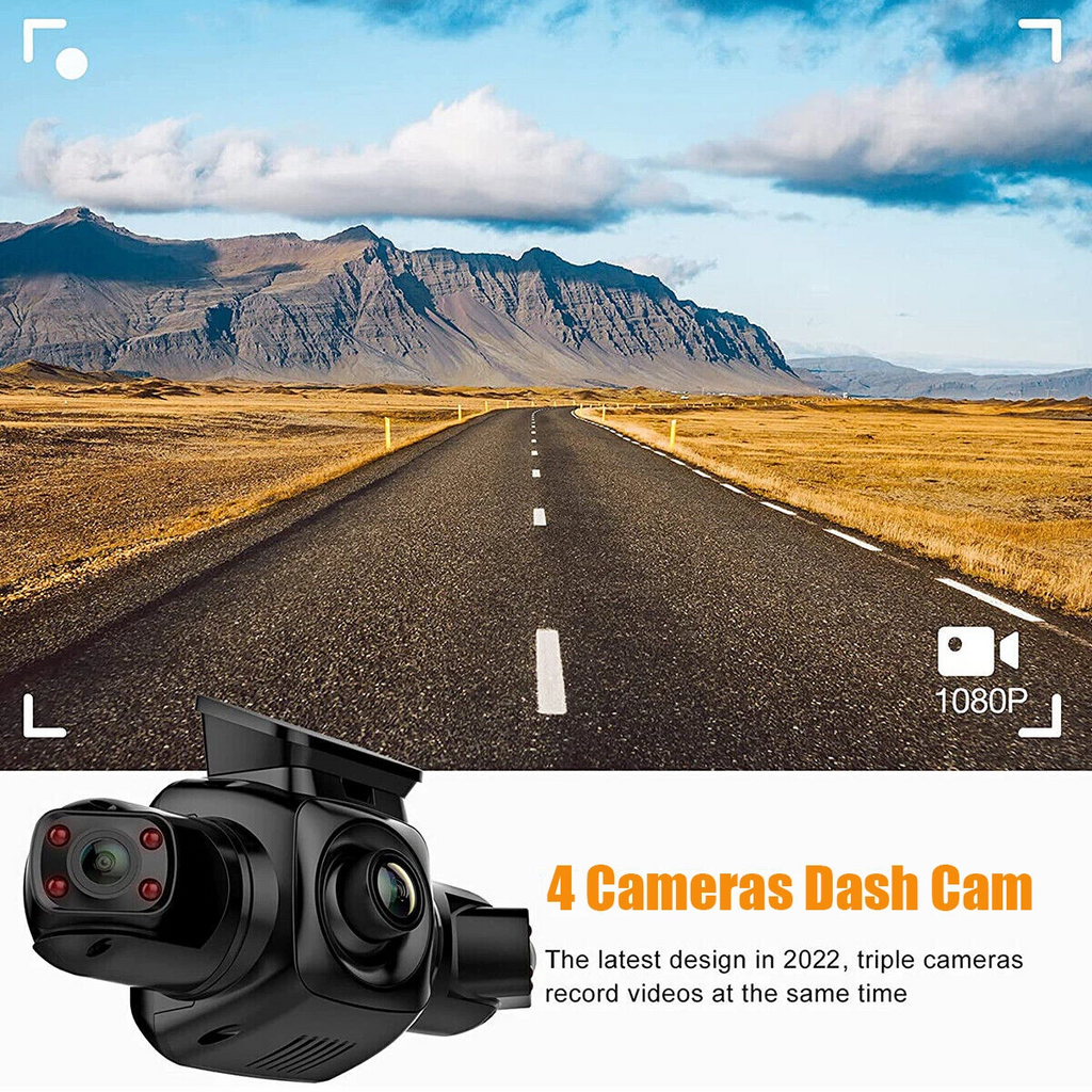 360° Panoramic Car Dash Cam 1080P 4 Channel Driving Recorder Front+Rear Cameras