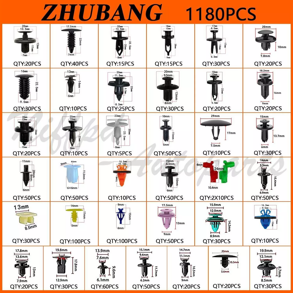 1259PCS Car Retainer Auto Fasteners Body Plastic Trim Clips Pin Rivet Bumper Kit