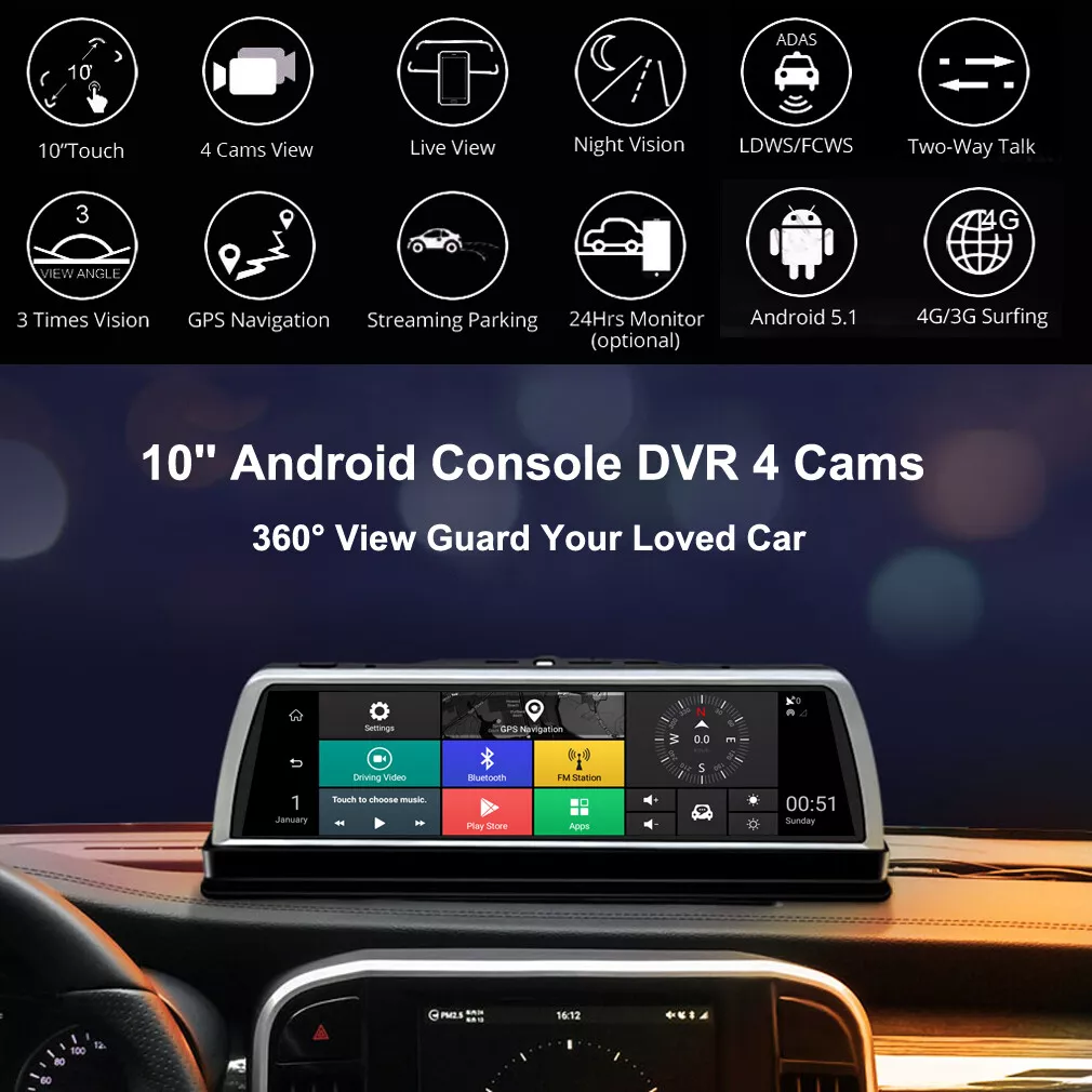 4G smart car driving recorder 4 cameras 360-degree panoramic dash camera car DVR
