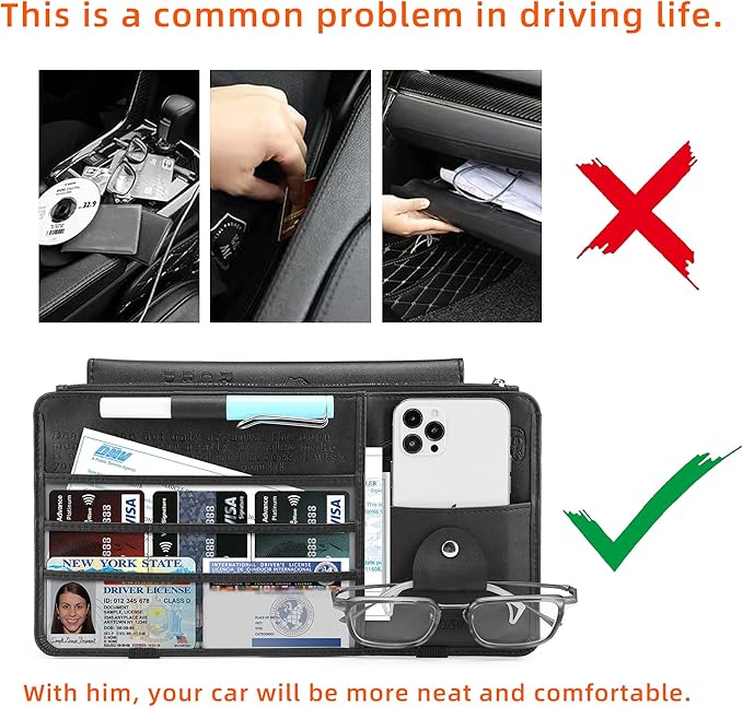 Car Truck Interior Accessories Visor Holder Document Wallet Multi-Pocket Zipper Glasses clip Storage Pocket