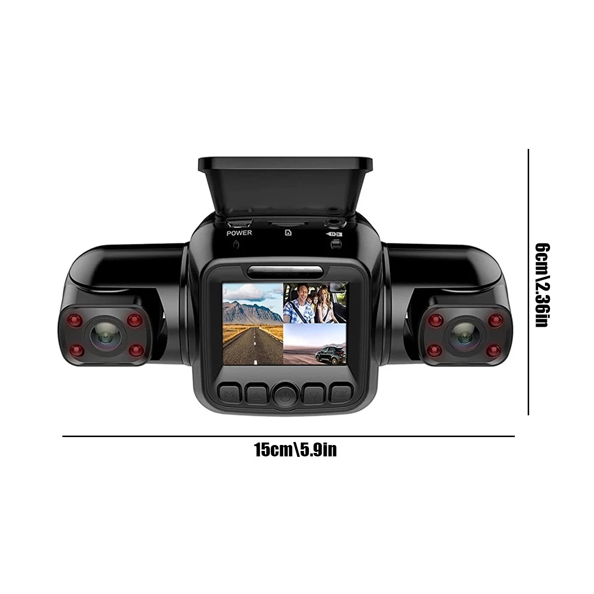 360° Panoramic Car Dash Cam 1080P 4 Channel Driving Recorder Front+Rear Cameras