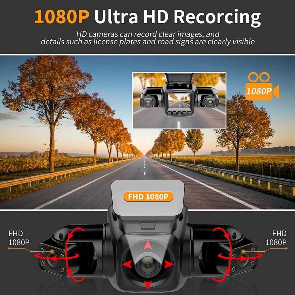 360° Panoramic Car Dash Cam 1080P 4 Channel Driving Recorder Front+Rear Cameras