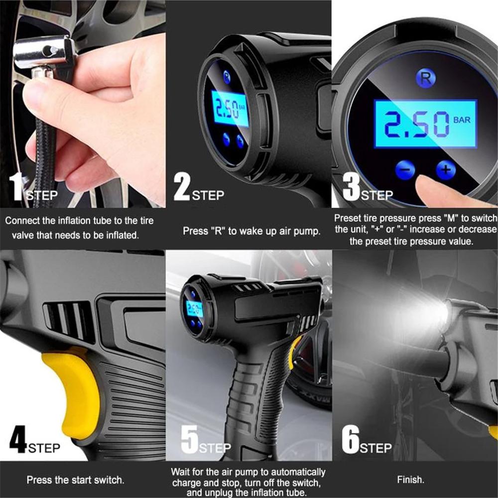 KBD Car Tire Pump & Tire Pressure Monitor Smart Digital Displays Rechargeable Tire Inflator Equipment Auto Air Pump 120W