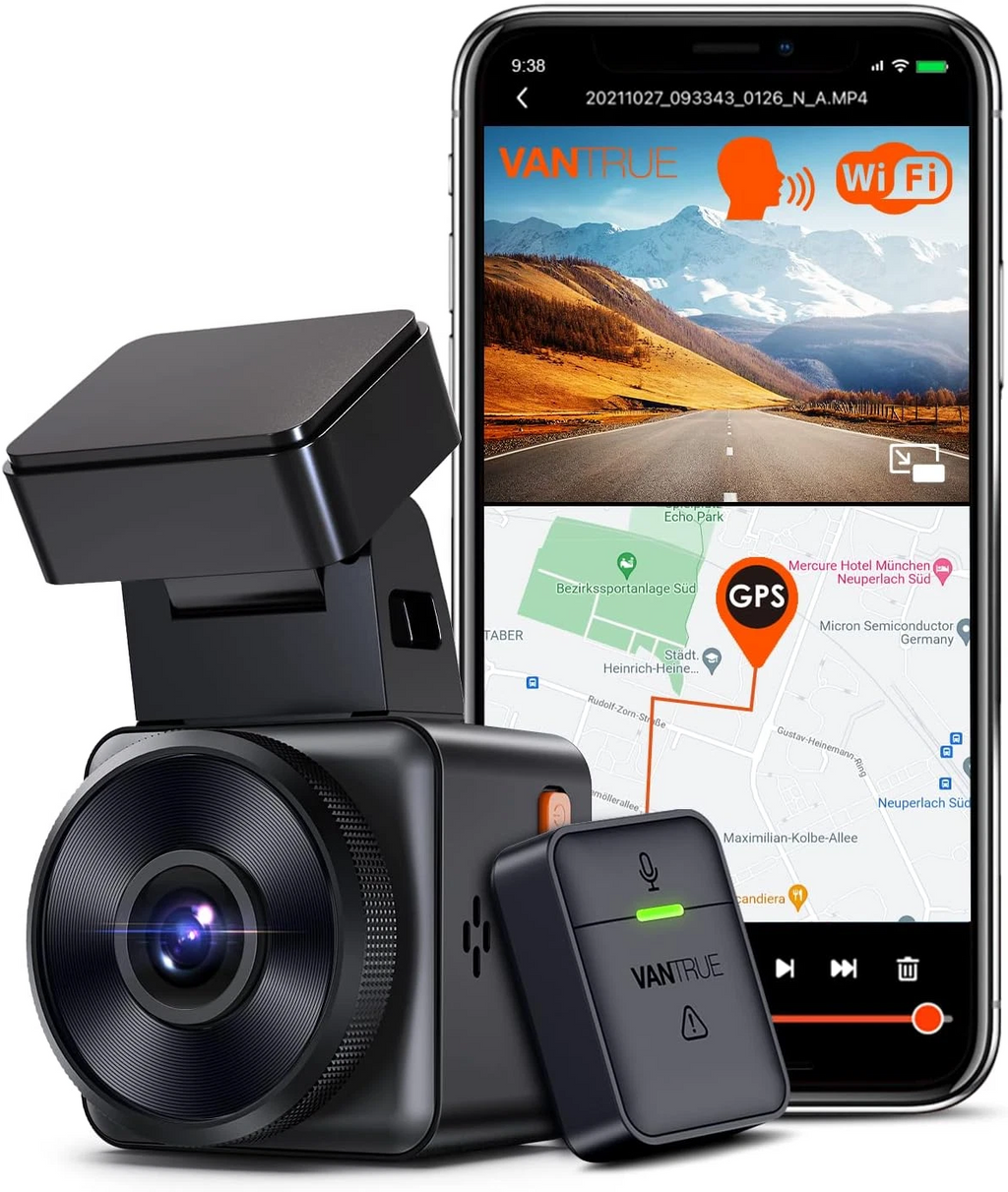 Dash Cam Mini Car Wifi GPS 2.5K 1440P 60FPS Dash Cam Remote Control Voice Control