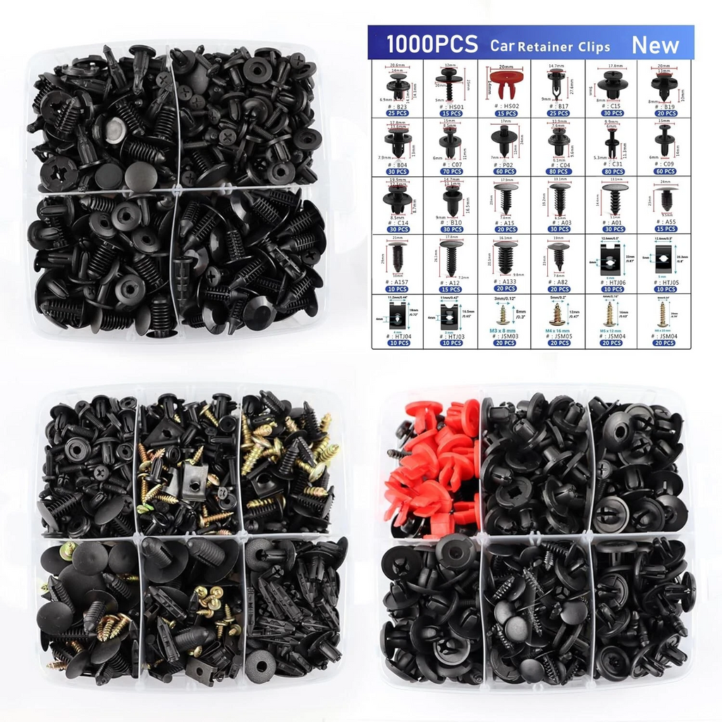 1000PCS Car Push Retainer Bumper Clip U Clip Screw Kit Panel Clips Metal Screw