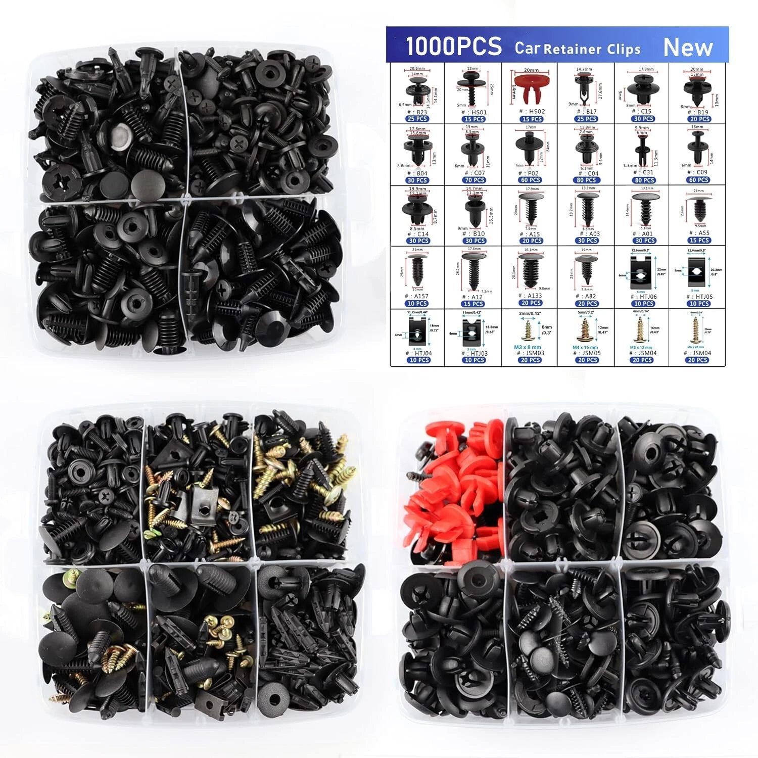 1000PCS Car Push Retainer Bumper Clip U Clip Screw Kit Panel Clips Metal Screw