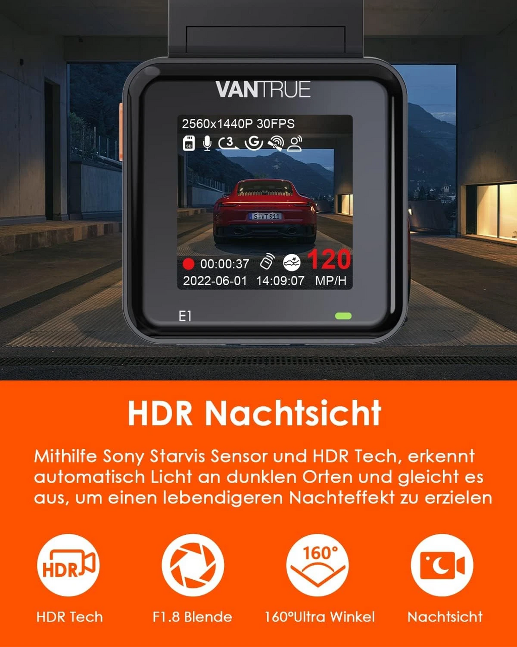 Dash Cam Mini Car Wifi GPS 2.5K 1440P 60FPS Dash Cam Remote Control Voice Control