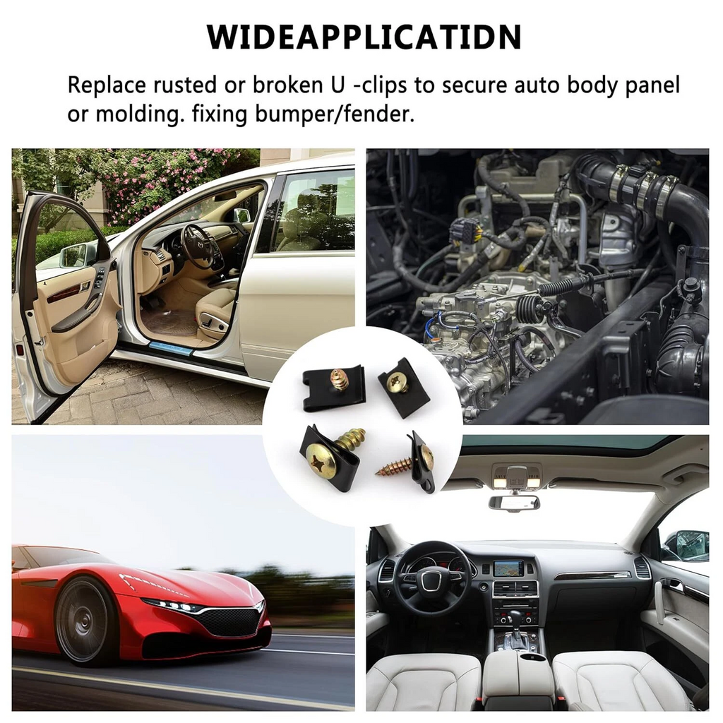 1000PCS Car Push Retainer Bumper Clip U Clip Screw Kit Panel Clips Metal Screw