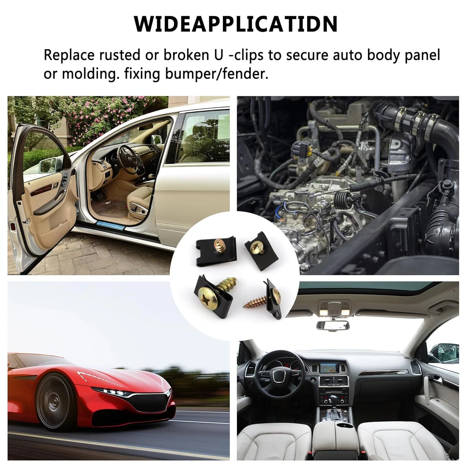 1000PCS Car Push Retainer Bumper Clip U Clip Screw Kit Panel Clips Metal Screw