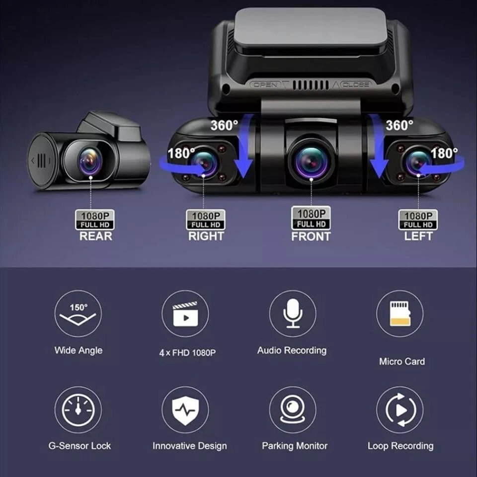 4 Cameras Car Dash Cam 1080P Wifi GPS 360 Degree Panoramic View IR Night Vision