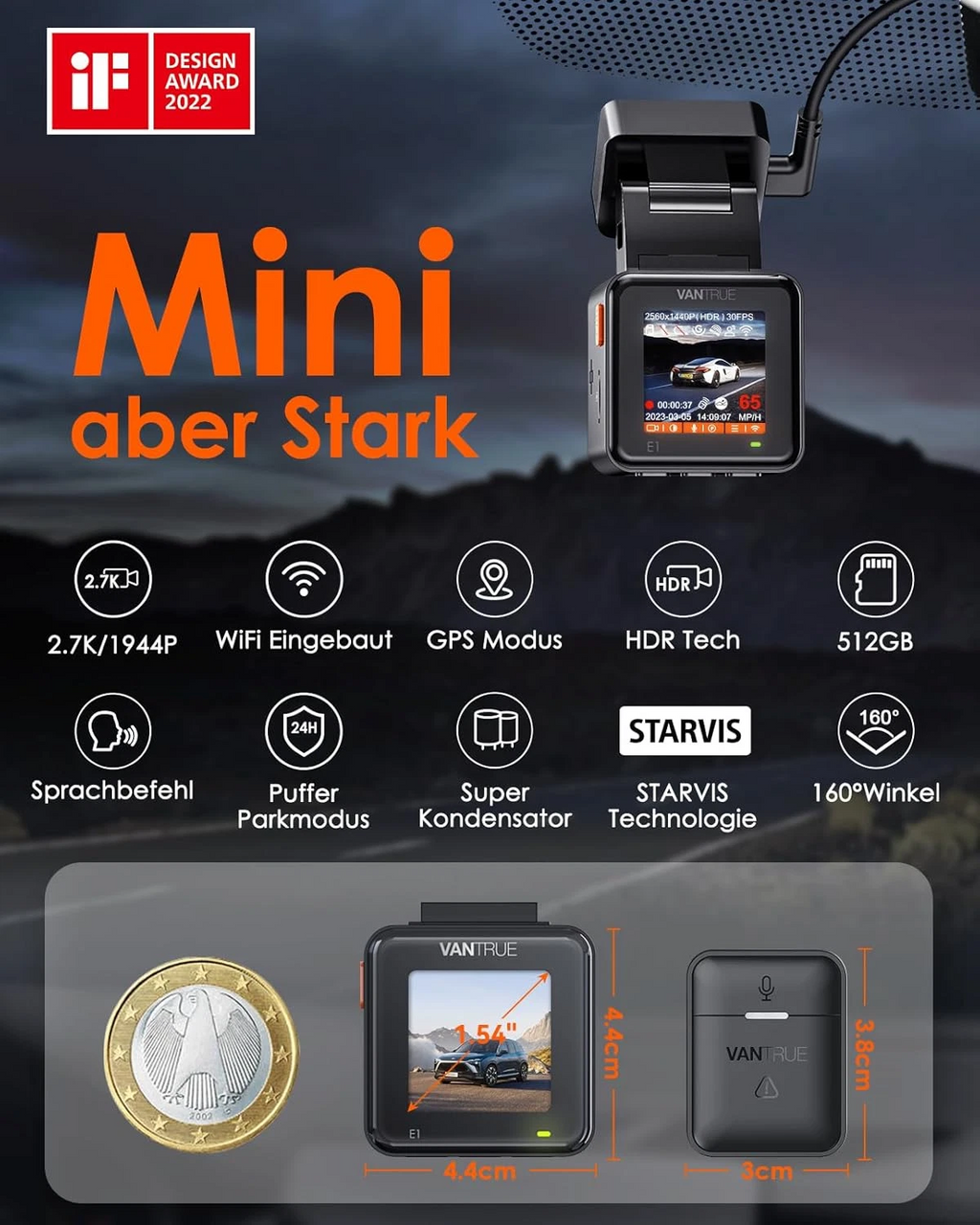 Dash Cam Mini Car Wifi GPS 2.5K 1440P 60FPS Dash Cam Remote Control Voice Control