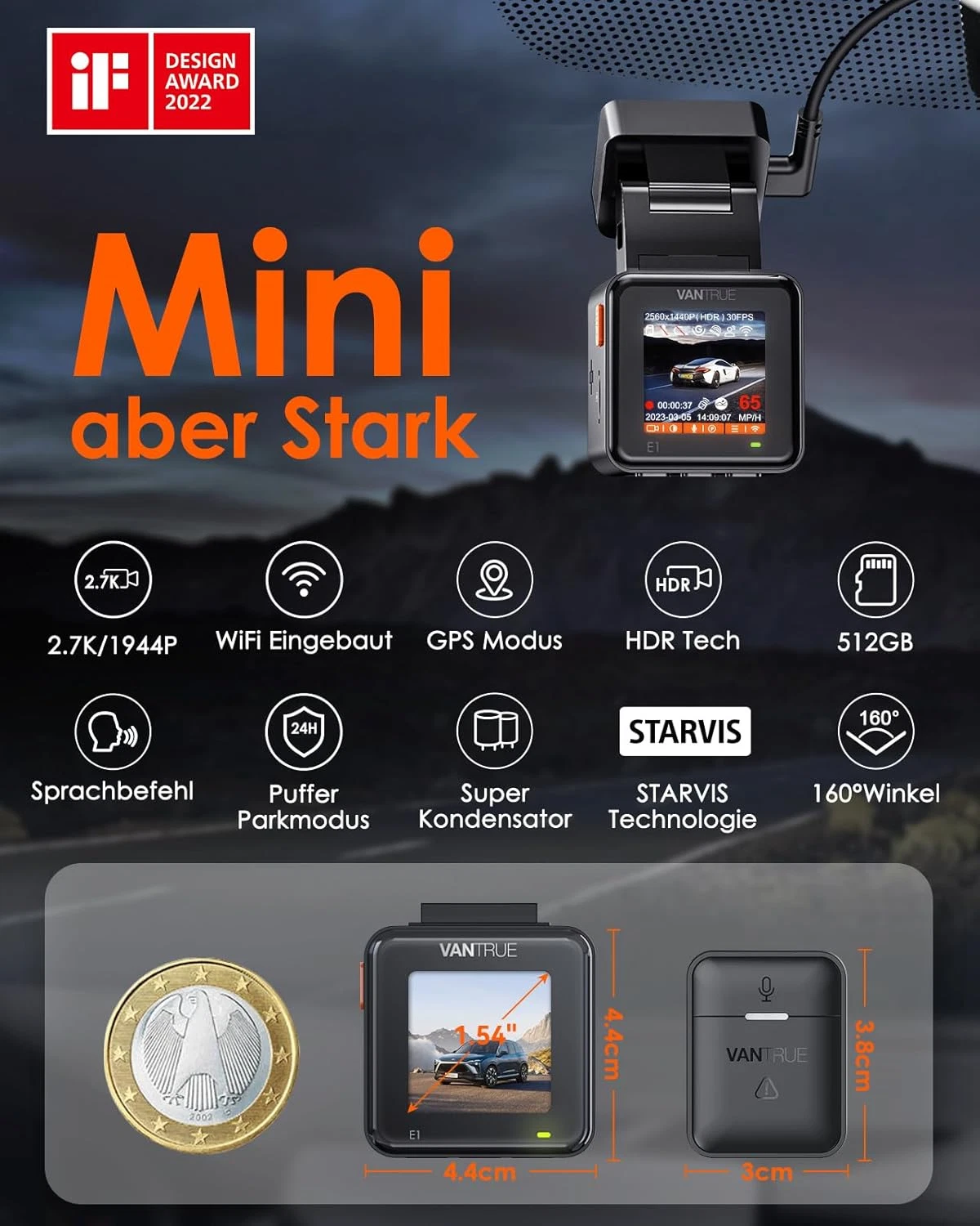 Dash Cam Mini Car Wifi GPS 2.5K 1440P 60FPS Dash Cam Remote Control Voice Control