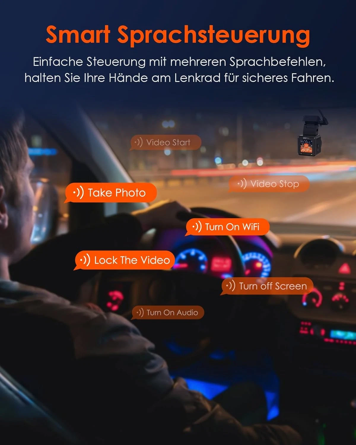 Dash Cam Mini Car Wifi GPS 2.5K 1440P 60FPS Dash Cam Remote Control Voice Control