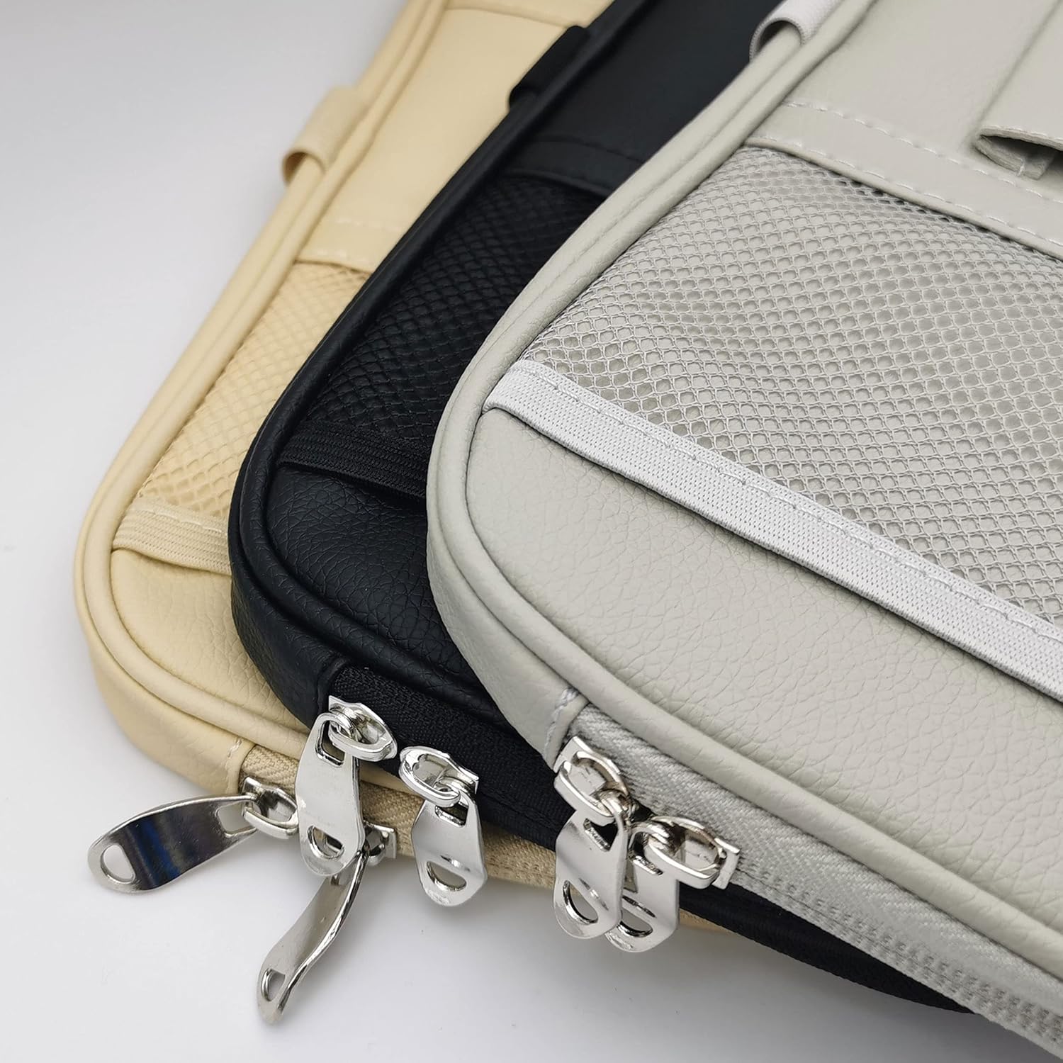 Multi-Pocket Visor Organizer Storage Pouch for Cars, SUVs & Trucks with Double Zippers, Elastic Bands & Glasses Clip