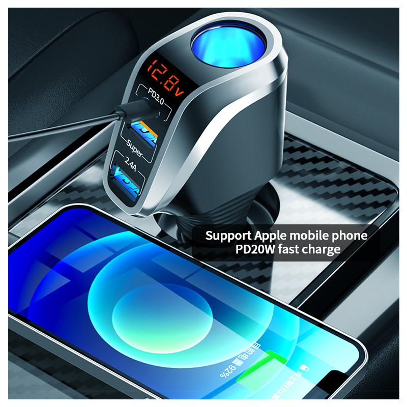 Car Charger Three USB Ports Quick Charge QC3.0 Ports Adapter PC 20W 66W Car Phone Charging