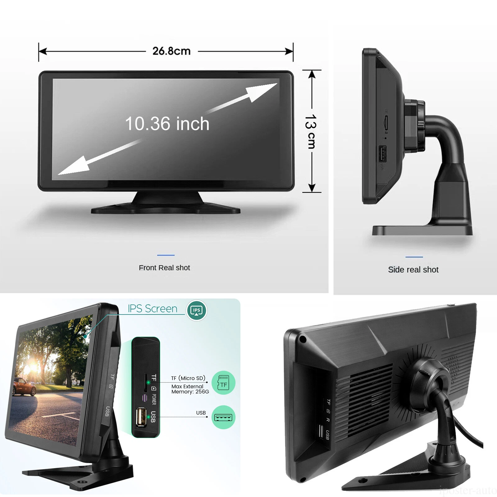 1080P Backup Cameras 10.36" Monitor DVR Carplay Android Auto BSD Reverse System