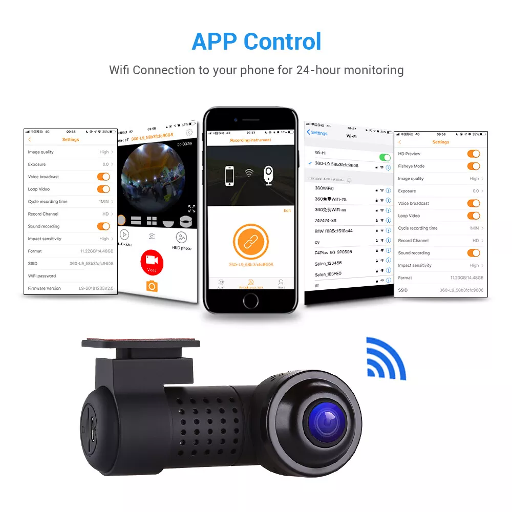 360° Panoramic fisheye len Wifi Car DVR Full View front 4K dash cam Car Camera