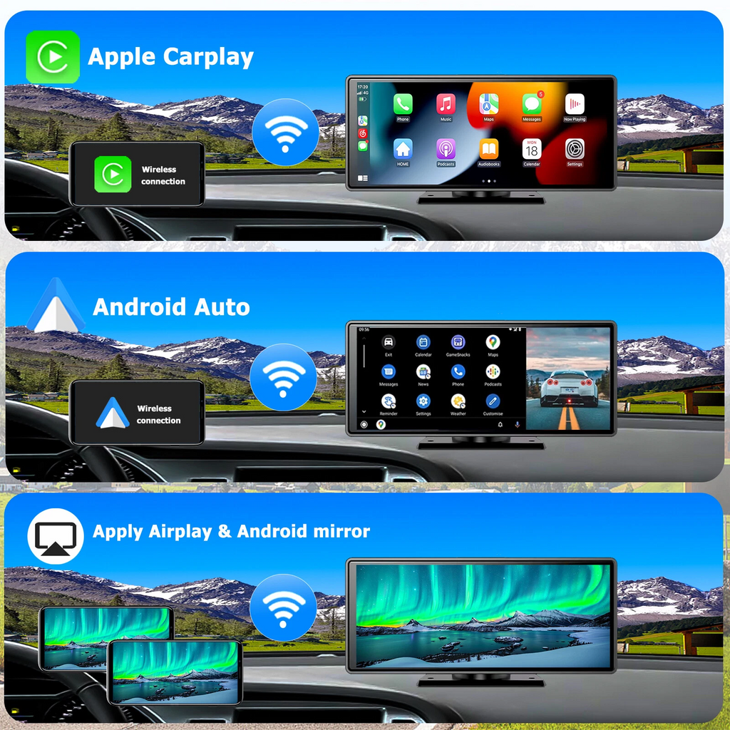 1080P Backup Cameras 10.36" Monitor DVR Carplay Android Auto BSD Reverse System