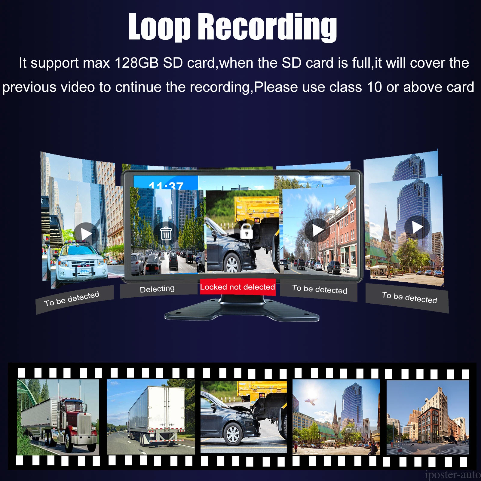 1080P Backup Cameras 10.36" Monitor DVR Carplay Android Auto BSD Reverse System