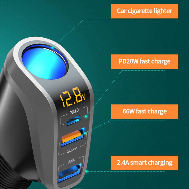 Car Charger Three USB Ports Quick Charge QC3.0 Ports Adapter PC 20W 66W Car Phone Charging