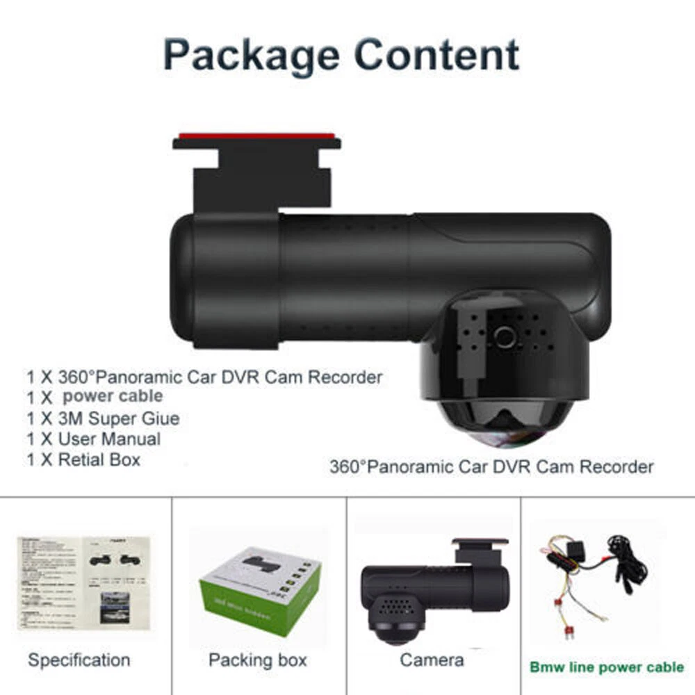 360° Panoramic fisheye len Wifi Car DVR Full View front 4K dash cam Car Camera