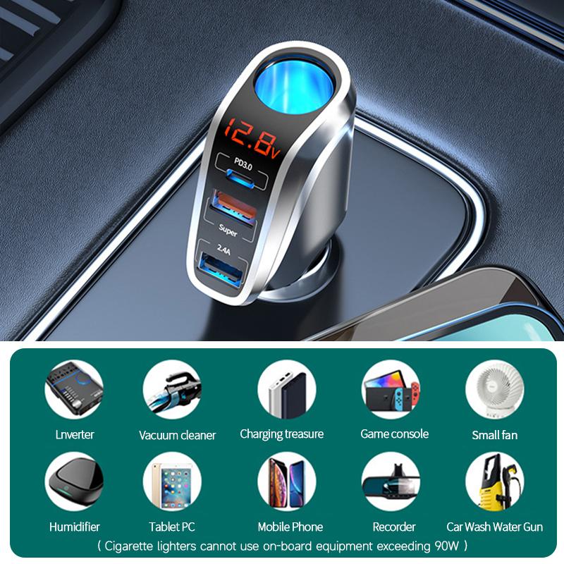 Car Charger Three USB Ports Quick Charge QC3.0 Ports Adapter PC 20W 66W Car Phone Charging