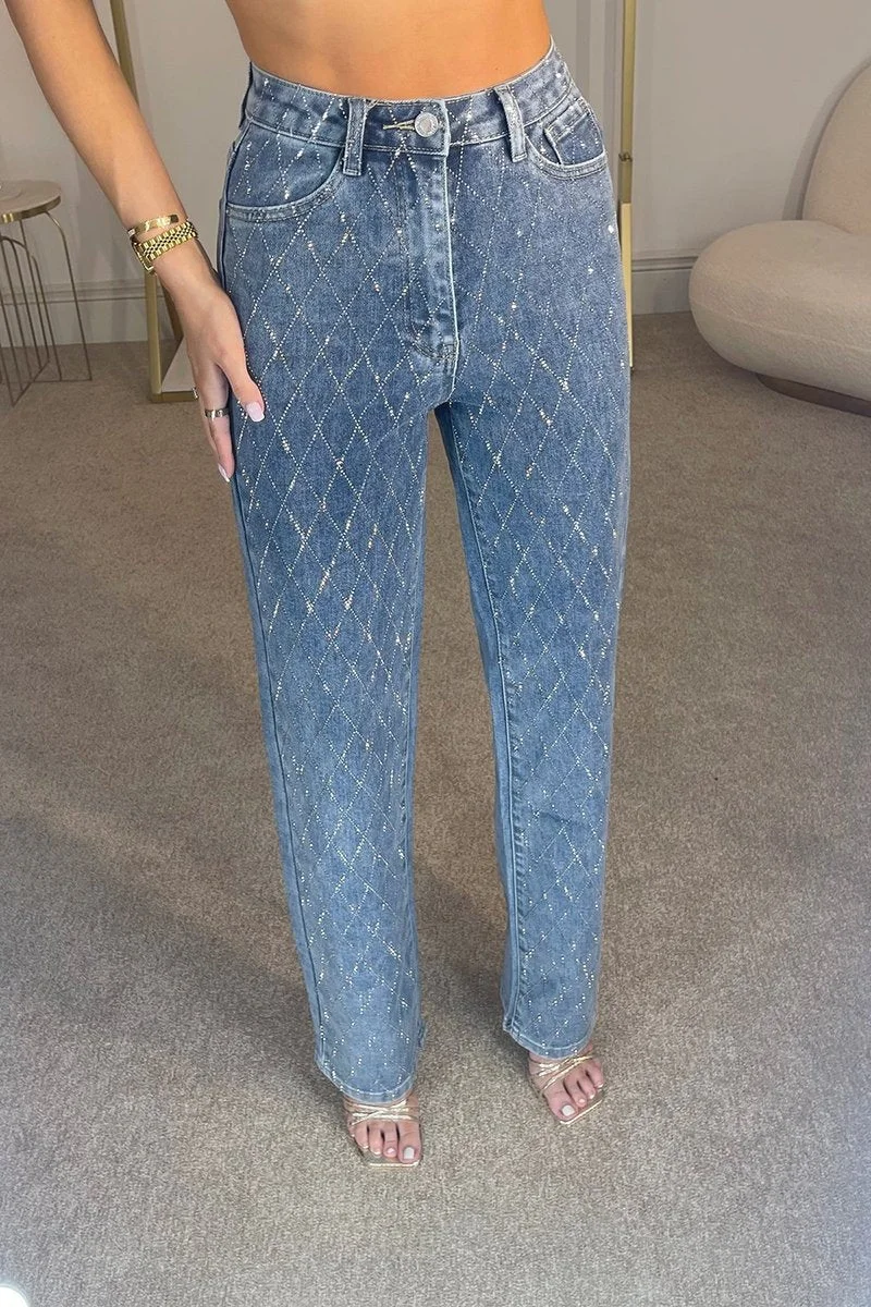 Criss Cross Diamante Straight Leg Jeans