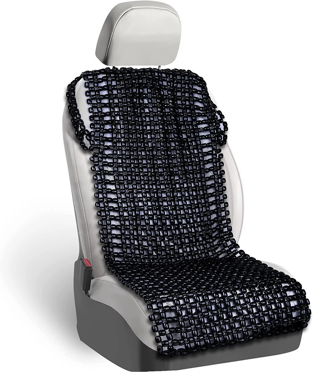Black Car Wooden Beaded Seat Cover Massage Cushion Double Strung