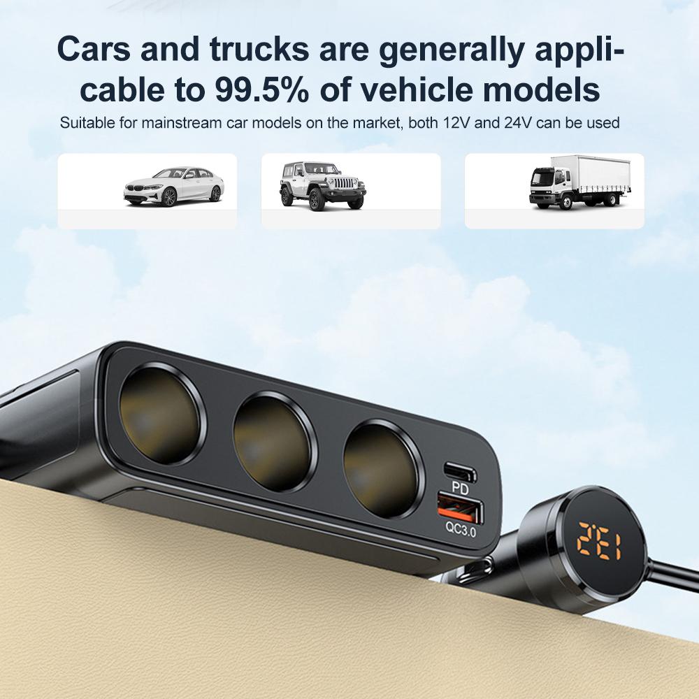 128W Car Phone Charger Lighter Adapter PD30W QC3.0 Multi Ports Quick Charge USB Charging Socket with Switch