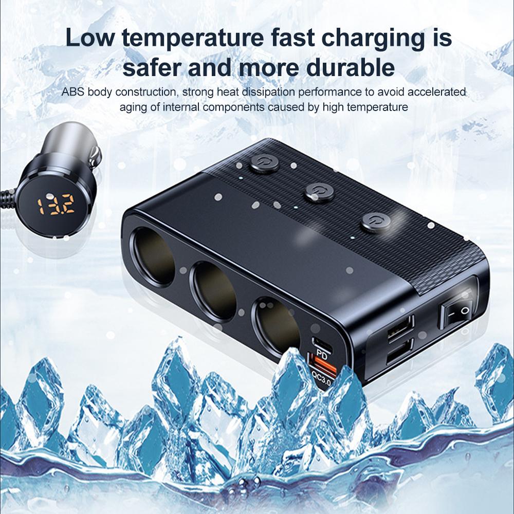 128W Car Phone Charger Lighter Adapter PD30W QC3.0 Multi Ports Quick Charge USB Charging Socket with Switch