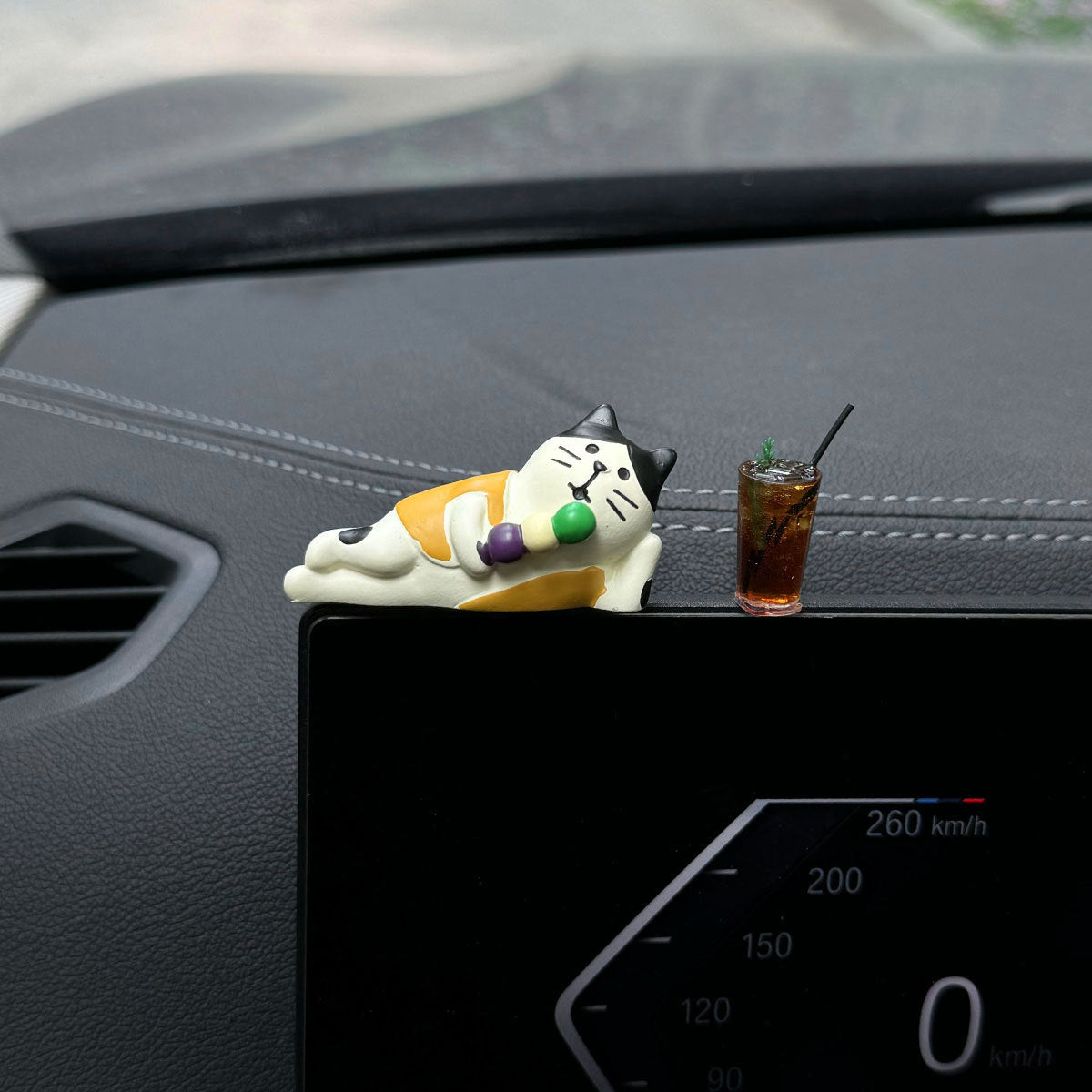 Cute Coffee Travel Cat Action Figure Auto Center Console Ornament