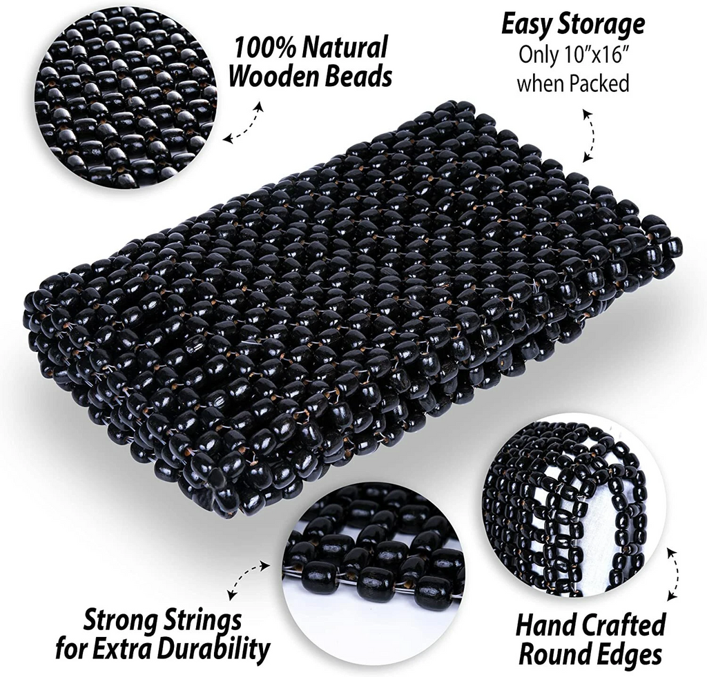 Black Car Wooden Beaded Seat Cover Massage Cushion Double Strung
