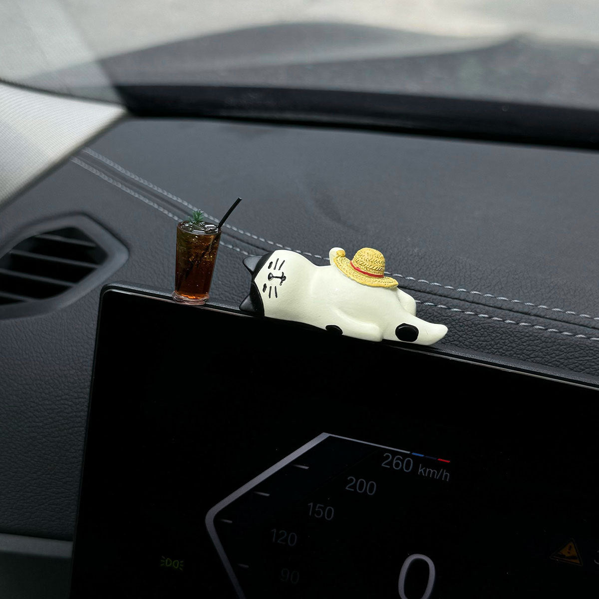 Cute Coffee Travel Cat Action Figure Auto Center Console Ornament