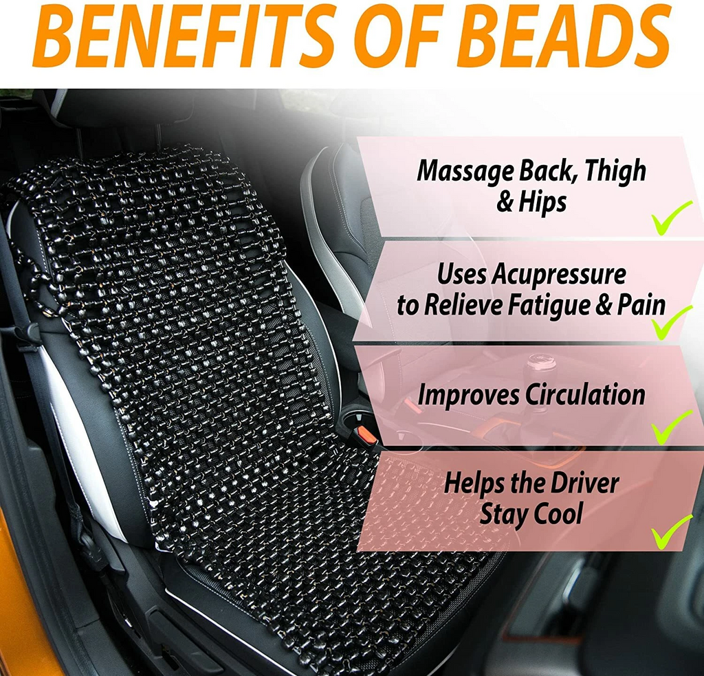 Black Car Wooden Beaded Seat Cover Massage Cushion Double Strung