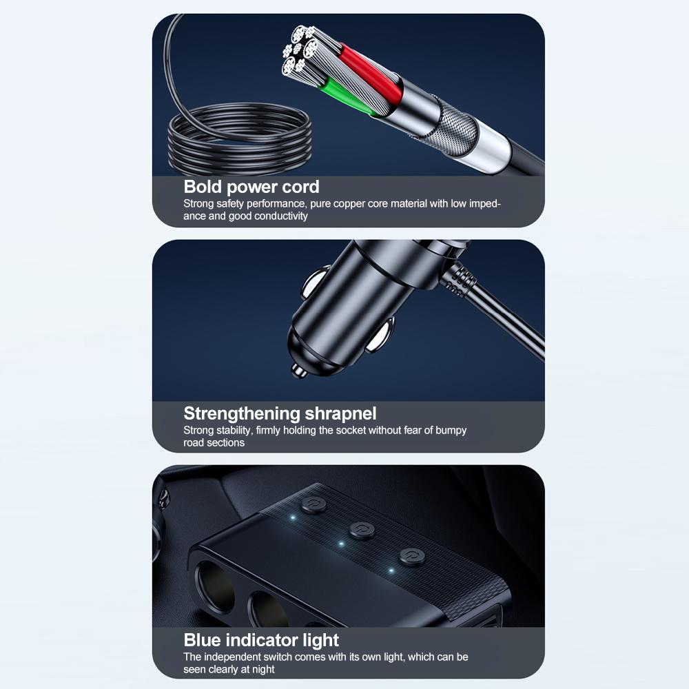 128W Car Phone Charger Lighter Adapter PD30W QC3.0 Multi Ports Quick Charge USB Charging Socket with Switch